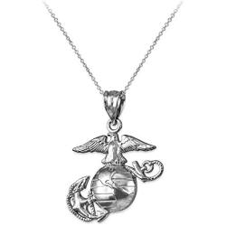 LA BLINGZ Sterling Silver US Marine Corps Necklace