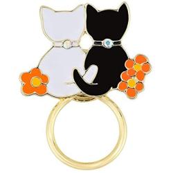 PANGRUI Exquisite Black and White Cats Couple Lovers Magnetic Eyeglass Holder Brooch Pin with Flower