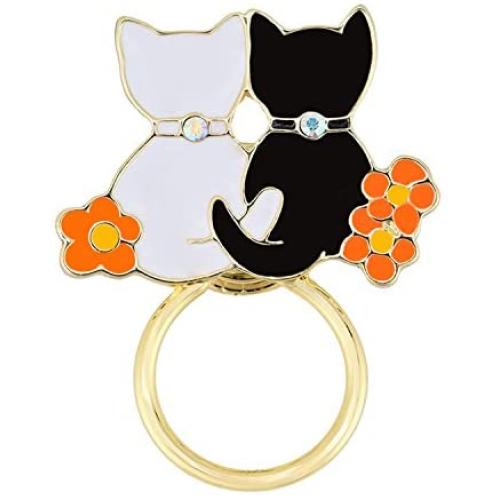 PANGRUI Exquisite Black and White Cats Couple Lovers Magnetic Eyeglass Holder Brooch Pin with Flower