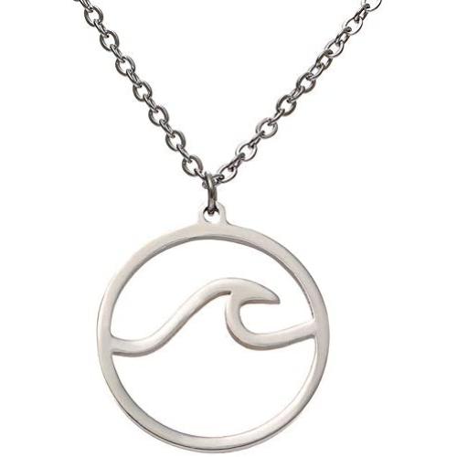 Stainless Steel Sea Ocean Wave Statement Collar Holiday Vacation Pendant Necklace