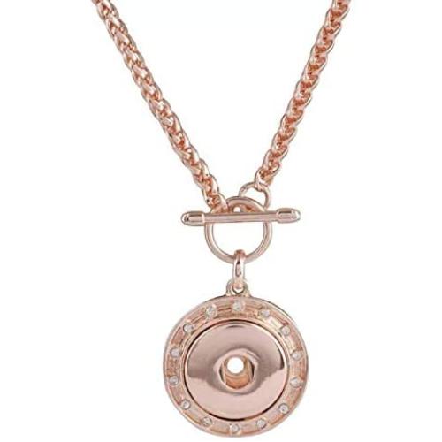My Prime Gifts Snap Jewelry Rose Gold Toggle Rhinestone Halo Necklace 28'' Holds 18-20mm Snaps