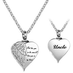 LuxglitterLin Angel Wing Heart Cremation Urn Necklace for Human Ashes Keepsake Memroial Jewelry God Has You in His Arms I Have You in My Heart
