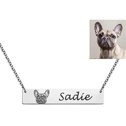 AILIN 925 Sterling Silver Photo Necklace wtih Any Custom Name Pandant Personalized Pet Jewelry Dog Necklace Cat Portrait Pet Gifts Pet Lover Gift Bar Necklace