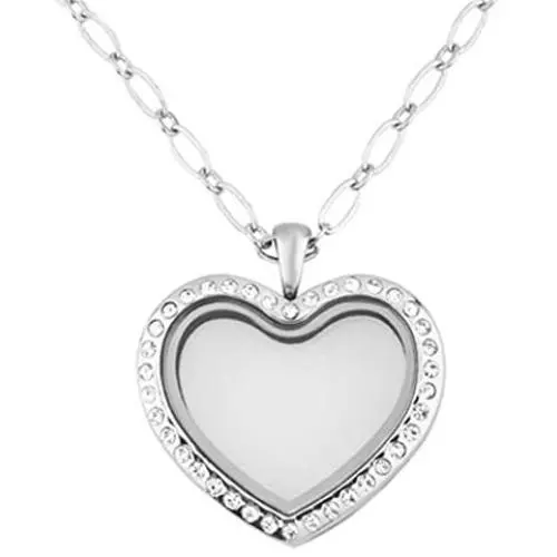 Jesse Ortega Heart Love Locket Glass Living Memory Pendant Necklace fit Floating Charms Jesse Ortega Heart Love Locket Glass Living Memory Pendant Necklace fit Floating Charms