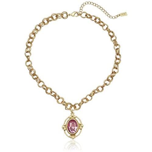 1928 Jewelry Gold-Tone Made with Light Rose Swarovski Crystal Pendant Necklace, 16''