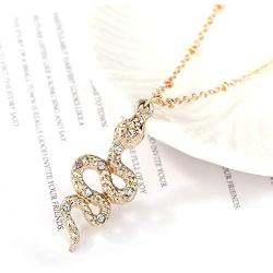 JczR.Y Punk Personalized Rhinestone Snake Dangle Hook Earrings Exaggerated Gold Silver Plated Natural Twisted Animal Snake Pendant Necklace Ear Jewelry Set