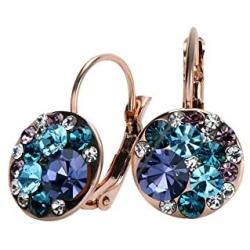 UPSERA Rose Gold Plated Crystals from Swarovski Multicolored Leverback Dangle Hoop Earrings