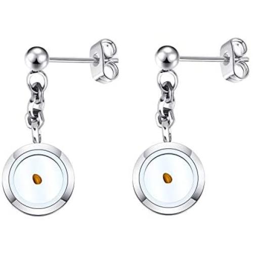 Zuo Bao Mustard Seed Earrings Real Mustard Seed Round Pendant Earrings Religious Jewelry for Baptism Confirmation