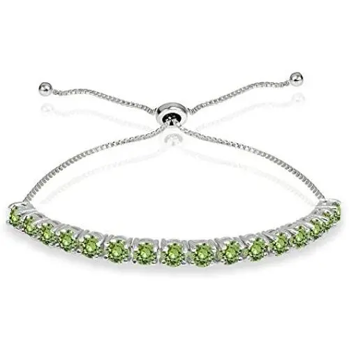 Sterling Silver 4mm Round-cut Bolo Adjustable Bracelet made with Swarovski Crystals