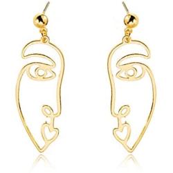 Art Abstract Side Face Silhouette Stud Earrings for Women Girl Minimalist Hollow Face Fun Drop Dangle Earrings Geometric Face Jewelry