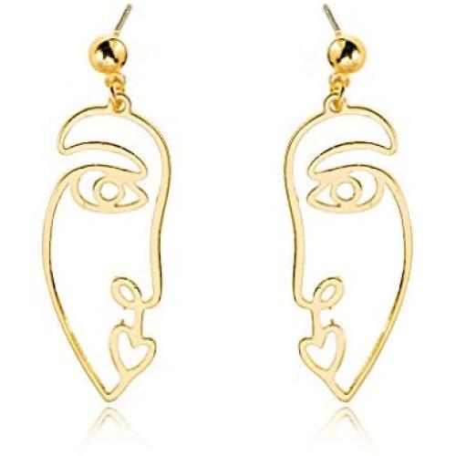 Art Abstract Side Face Silhouette Stud Earrings for Women Girl Minimalist Hollow Face Fun Drop Dangle Earrings Geometric Face Jewelry