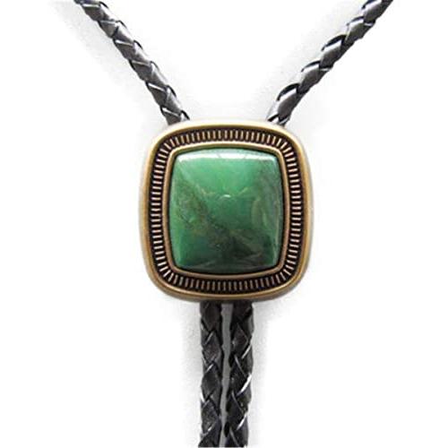 Bolo Tie for Men Turquoise Natural Stone Genuine Leather String Pendant Necklace Native Western Cowboy Bola Tie Jewelry