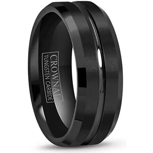 Crownal 4mm 6mm 8mm 10mm Black Tungsten Wedding Band Ring Men Women Beveled edges Polished Grooved Center Comfort Fit Size 4 To 17 Crownal 4mm 6mm 8mm 10mm Black Tungsten Wedding Band Ring Men Women Beveled edges Polished Grooved Center Comfort Fit Size 4 To 17
