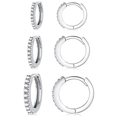 Silver Hoop Earrings for Women, 3 Pairs Small Sterling Silver Huggie Earrings | Tiny Cubic Zirconia Cartilage Cuff Earrings Hoop Piercing Jewellery for Girls Men Teens (8mm/10mm/12mm) Silver Hoop Earrings for Women, 3 Pairs Small Sterling Silver Huggie Earrings | Tiny Cubic Zirconia Cartilage Cuff Earrings Hoop Piercing Jewellery for Girls Men Teens (8mm/10mm/12mm)
