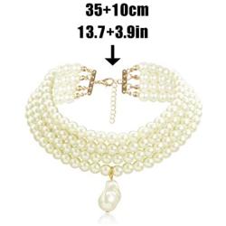 ELABEST Layered Faux Pearl Necklace Beaded Link Choker Chain Party Nightclub Costume Jewelry for Women and Girls