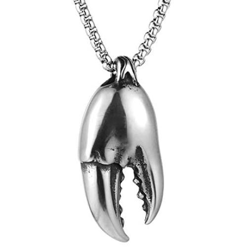 HZMAN Personality Men Women Fashion Jewelry Ocean Crab Claw Lobster Stainless Steel Pendant Necklace 22+2 Inch Chain