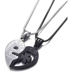 MOO&LEE Stainless Steel Couples Necklace Yin Yang Lock and Key Heart Pendant Chain for Lovers, BFF Necklace for 2