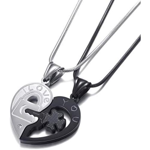 MOO&LEE Stainless Steel Couples Necklace Yin Yang Lock and Key Heart Pendant Chain for Lovers, BFF Necklace for 2