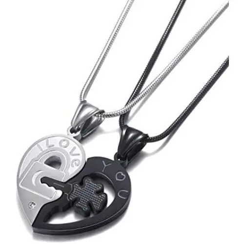 MOO&LEE Stainless Steel Couples Necklace Yin Yang Lock and Key Heart Pendant Chain for Lovers, BFF Necklace for 2 MOO&LEE Stainless Steel Couples Necklace Yin Yang Lock and Key Heart Pendant Chain for Lovers, BFF Necklace for 2