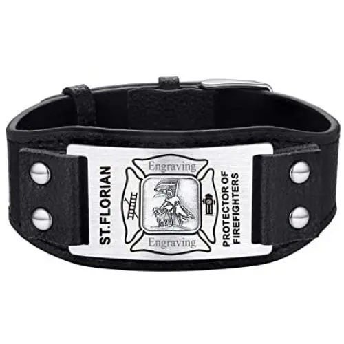 FaithHeart Mens Cuff Bracelet-Genuine Leather Wristband-Catholic Saint Michael/St Christopher/St Florian/Eye of Horus Adjustable Bracelets Can Engrave FaithHeart Mens Cuff Bracelet-Genuine Leather Wristband-Catholic Saint Michael/St Christopher/St Florian/Eye of Horus Adjustable Bracelets Can Engrave