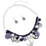 Rosemarie Collections Womens Unique Anchors Away Anchor and Helm Nautical Navy Stripe Collar Necklace Earrings Set, 18-20'' with 2'' Extender