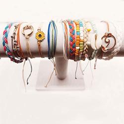 Ofeiyaa 13-16 Pcs Wave Beach Party Strand Bracelet Set Handmade Braided Rope Bracelet Colorful Wrist Cord Adjustable Friendship Bohemian Bracelet Handcrafted for Women