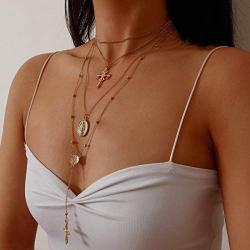 Chargances Gold Cross and Mary Pendant Necklace Long Chain Rosary Beads Necklace Collar Choker Jewelry for Women and Girls Ladies Sexy Party Jewelry