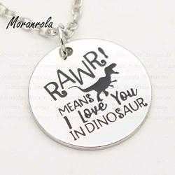 Davitu New arried''Rawr Means I Love You in Dinosaur''Copper Silver Necklace &Keychain,Charm,Inspirational Jewelry Fun Gift Valentines - (Metal Color: Necklace, Length: 45cm)