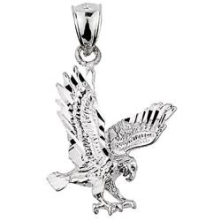 Animal Kingdom Textured Sterling Silver Landing Eagle Charm Pendant Necklace
