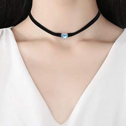 VIKI LYNN Black Velvet Choker Necklace Adjustable Blue Moonstone Choker Collar Necklace