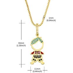 OUCHUANG 14K Yellow Gold Birthstone Cubic Zirconia CZ Boy and Girl Pendant Necklace or Chain for New Year Birthday Jewelry