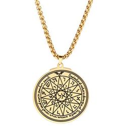 VASSAGO Gold Talisman Key of Solomon Seal Pendant Necklace Hermetic Enochian Kabbalah Pagan Wiccan Jewelry Amulet Necklaces Chain for Men and Women