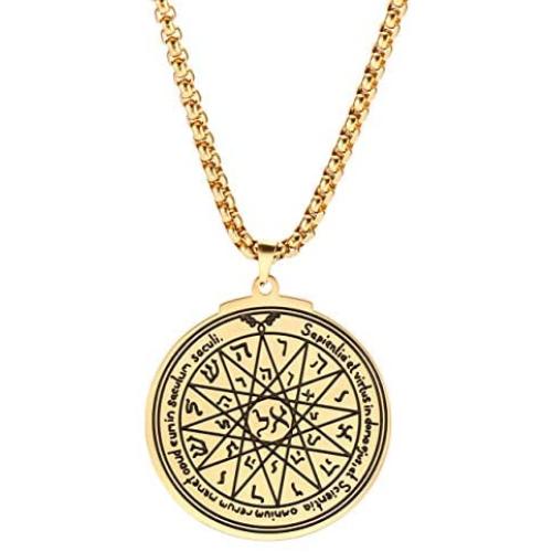 VASSAGO Gold Talisman Key of Solomon Seal Pendant Necklace Hermetic Enochian Kabbalah Pagan Wiccan Jewelry Amulet Necklaces Chain for Men and Women