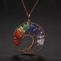 E-clickstore Tree of Life Seven Chakra Pendant Amethyst Rose Quartz Healing Crystal Necklace Gemstone Chakra Jewelry with 7 chakra in Copper Wire