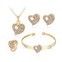 Cathercing Gold Necklace Earrings Bracelets Ring Set for Women Party Jewelry Heart Rhinestone Necklace Earrings Set Charm Elegant Accessories for Wedding Cosplay Ball Prom Gift