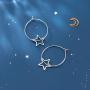 Wire Hoop Star Lucky Dangle Drop Earrings S925 Sterling Silver for Women Teen Girls Sensitive Ear Minimalist Dangling Hypoallergenic Lightweight Geometric Hoops 20mm Gifts for Birthday Daughter Bff