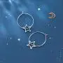 Wire Hoop Star Lucky Dangle Drop Earrings S925 Sterling Silver for Women Teen Girls Sensitive Ear Minimalist Dangling Hypoallergenic Lightweight Geometric Hoops 20mm Gifts for Birthday Daughter Bff