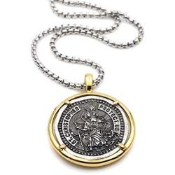 LESLIE BOULES Vintage Saint Christopher Medal Necklace for Men 22 Inches Length Protection Jewelry