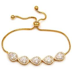 WeimanJewelry Cubic Zirconia CZ Wedding Bridal Pear Cut Adjustable Teardrop Chain Bracelet for Women Lady