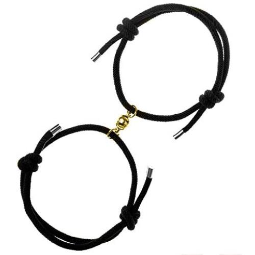 Guanxiaoshuang Couple Magnetic Bracelet Set Rope Braided Charm Adjustable 14K Gold Ball Couple Gift Box Package Jewelry Set Box for Women Men 2 Pieces