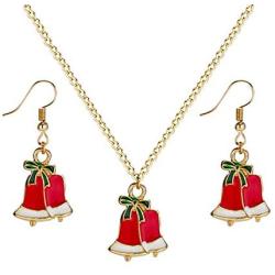 Dcfywl731 Christmas Vintage Deer Jewelry Set Snowflake Necklace Bell Necklace Christmas Necklace Earrings for Girl