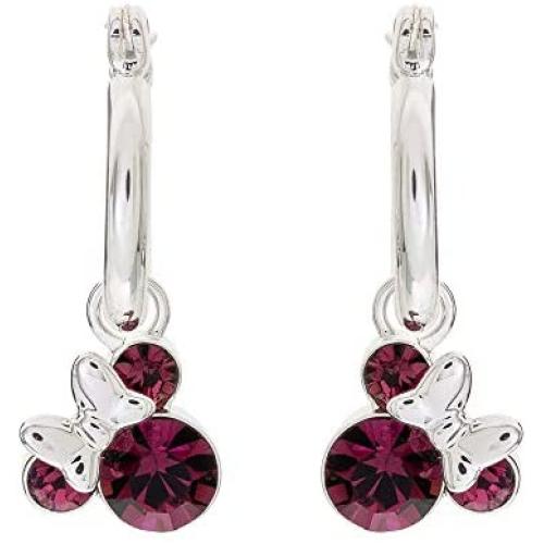 Disney Minnie Mouse Birthstone Jewelry for Women and Girls, Minnie Mouse Crystal Hoop Earrings