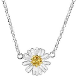 AeraVida Trendy Mini Two Tone Daisy .925 Sterling Silver Pendant Necklace
