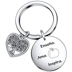 De&ai Spanish Teacher Appreciation Gift, Teachers in Spanish Apple Keychain, Enseña AMA Inspira Keychain