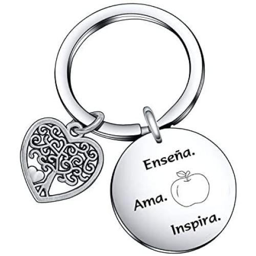 De&ai Spanish Teacher Appreciation Gift, Teachers in Spanish Apple Keychain, Enseña AMA Inspira Keychain