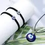 Yaomiao Evil Eye Necklace with Evil Eye Bracelet Set, 2 Pieces Amulet Lucky Bracelets with Card, 2 Pieces Evil Eye Pendant Necklaces Turkish Blue Necklace for Women Men Girls Boys