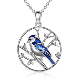 ONEFINITY Blue Jay Necklace 925 Sterling Silver Blue Jay Pendant Necklaces Blue Bird Jewelry for Bird Lover Gifts