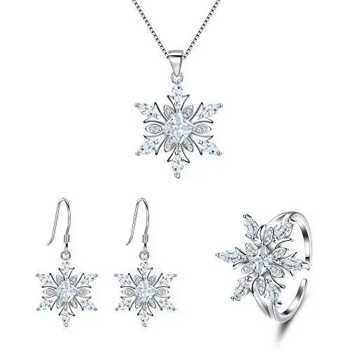 EVER FAITH Womens Jewelry 925 Sterling Silver Cubic Zirconia Elegant Winter Snowflake Party Necklace Earrings Ring Set