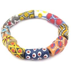 TheBeadChest African Traditional Bead Bracelet, Krobo Tribal Painted Powder Glass Authentic Stretch Bracelet Inspired by African Trade Beads