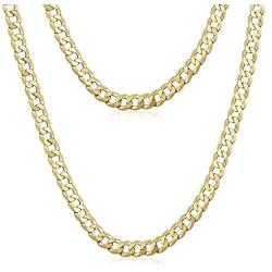 Amberta Dark Rhodium or 18K Gold Plated on 925 Sterling Silver Necklace for Men - Flat Curb Cuban Chain - 5 mm Thick - Different Styles
